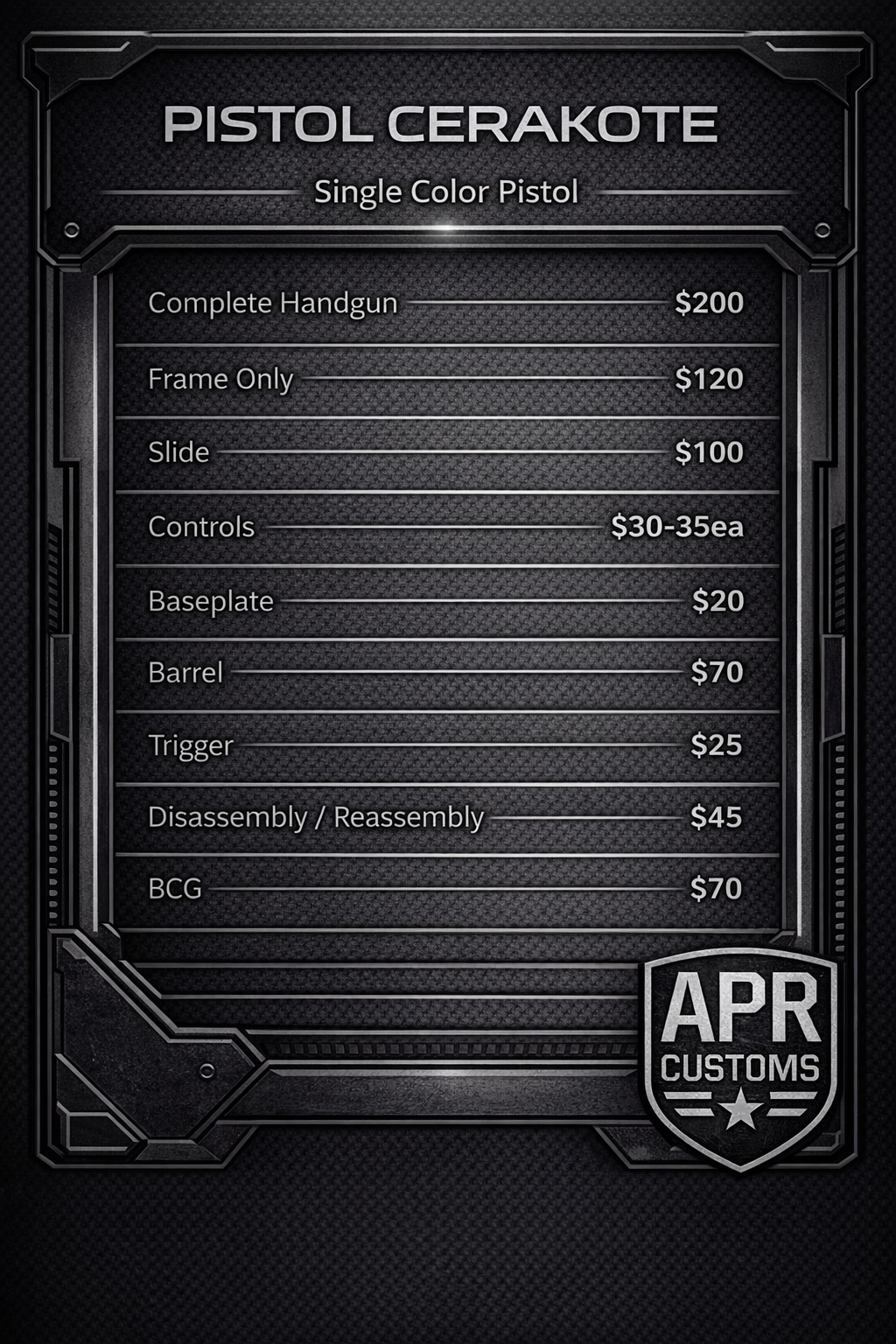 Pistol Cerakote Pricing